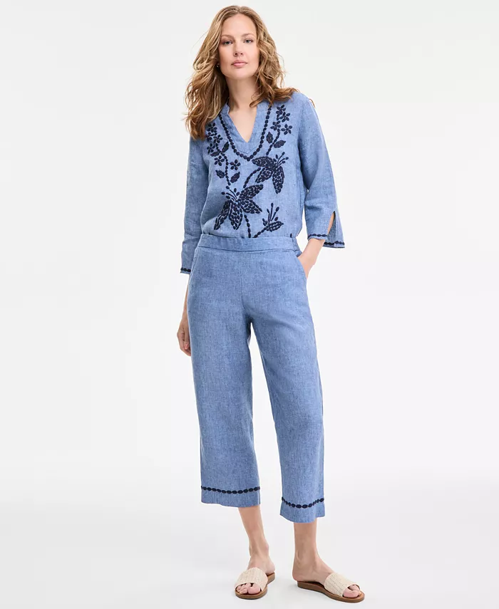 Женские укороченные брюки из 100% льняной ткани с вышитыми манжетами Charter Club, синий
Женские укороченные брюки из 100% льняной ткани с вышитыми манжетами Charter Club, синий