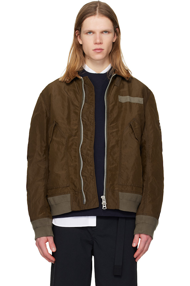 Бомбер из обработанного нейлонового твила Sacai, коричневый
Бомбер из обработанного нейлонового твила Sacai, коричневый