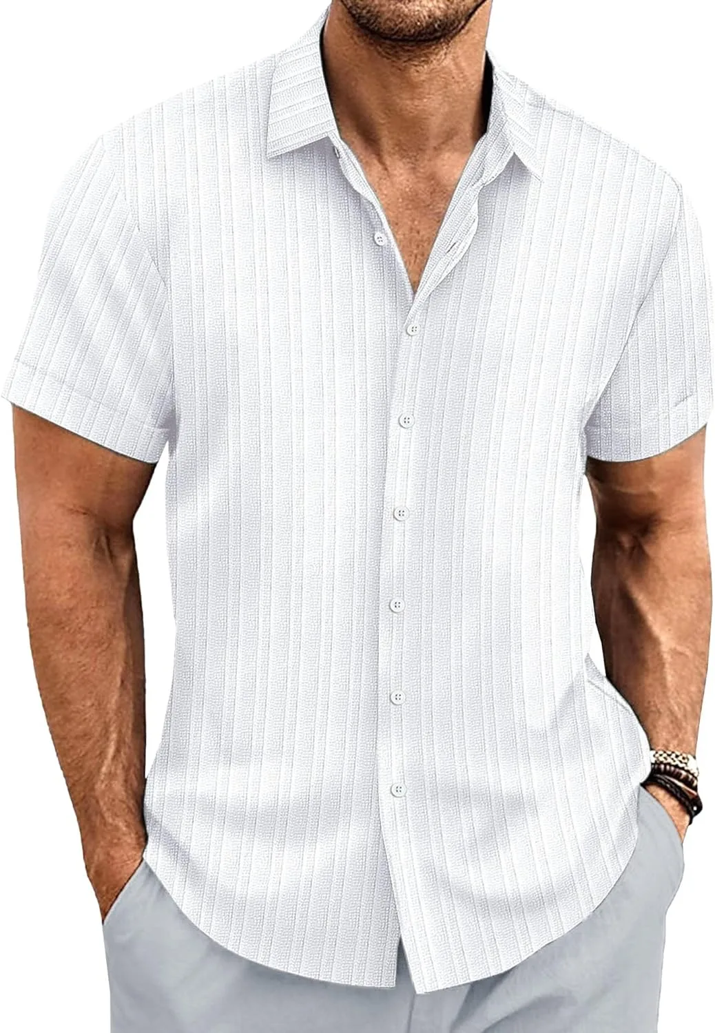 Мужская повседневная рубашка на пуговицах, хлопок-лен, полосатая, с жаккардовым узором, свободного кроя, с коротким рукавом DGHM-JLMY
Мужская повседневная рубашка на пуговицах, хлопок-лен, полосатая, с жаккардовым узором, свободного кроя, с коротким рукавом DGHM-JLMY