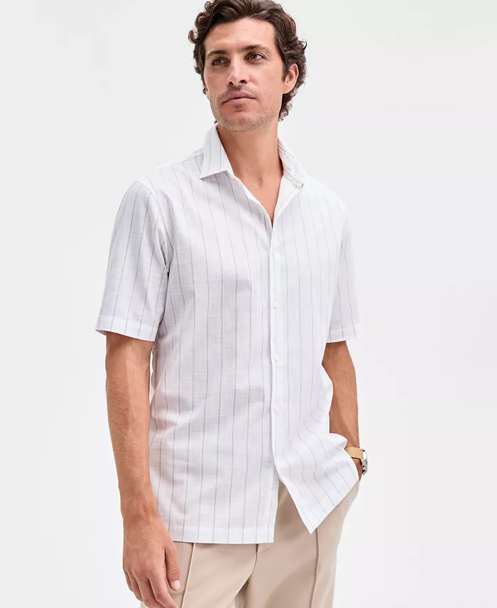 Мужская короткая рубашка с коротким рукавом из поплина в полоску с интервалом на пуговицах Alfani, загар/бежевый
Мужская короткая рубашка с коротким рукавом из поплина в полоску с интервалом на пуговицах Alfani, загар/бежевый