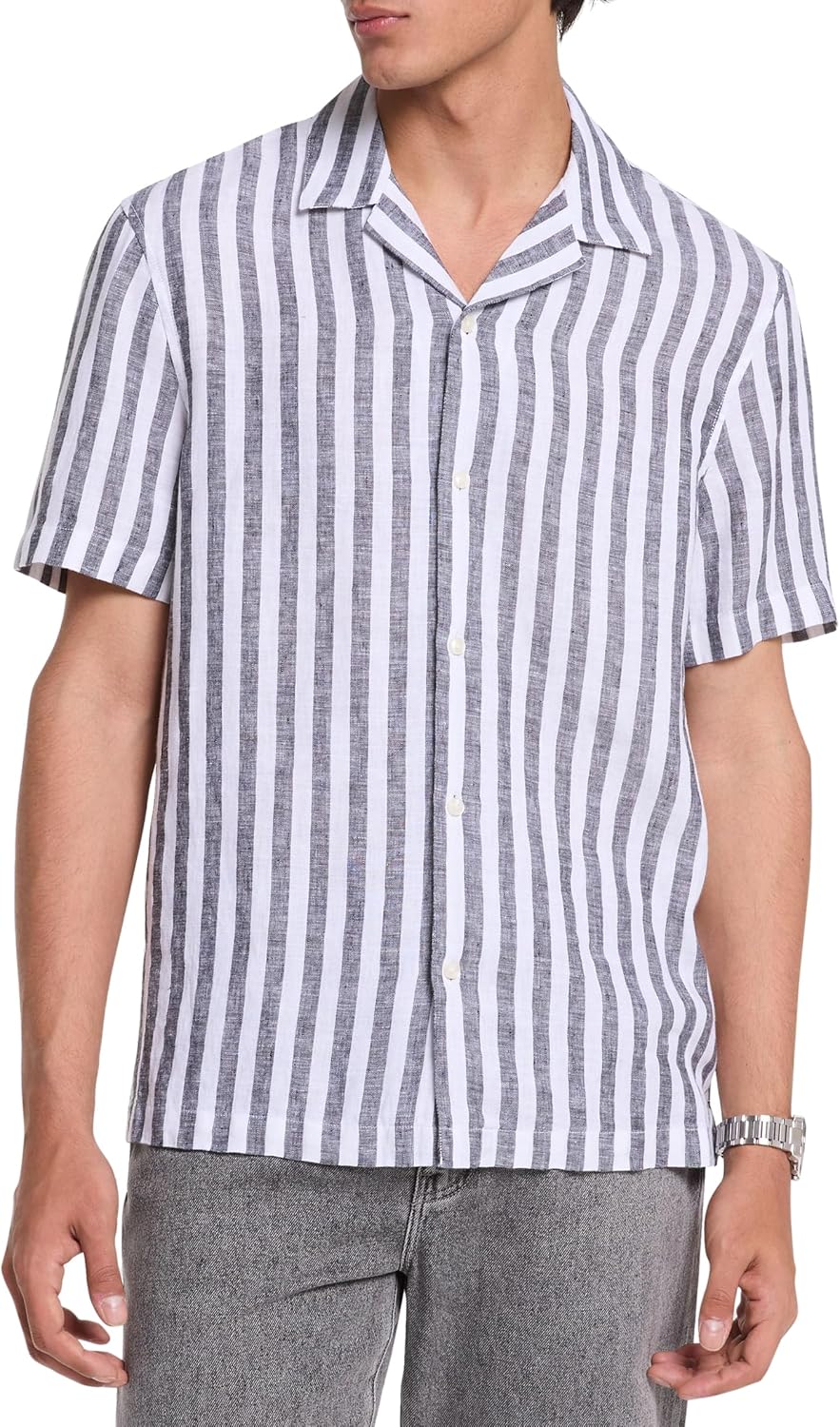 Michael Kors Мужская короткая рубашка свободного кроя из льна, Black
Michael Kors Мужская короткая рубашка свободного кроя из льна, Black