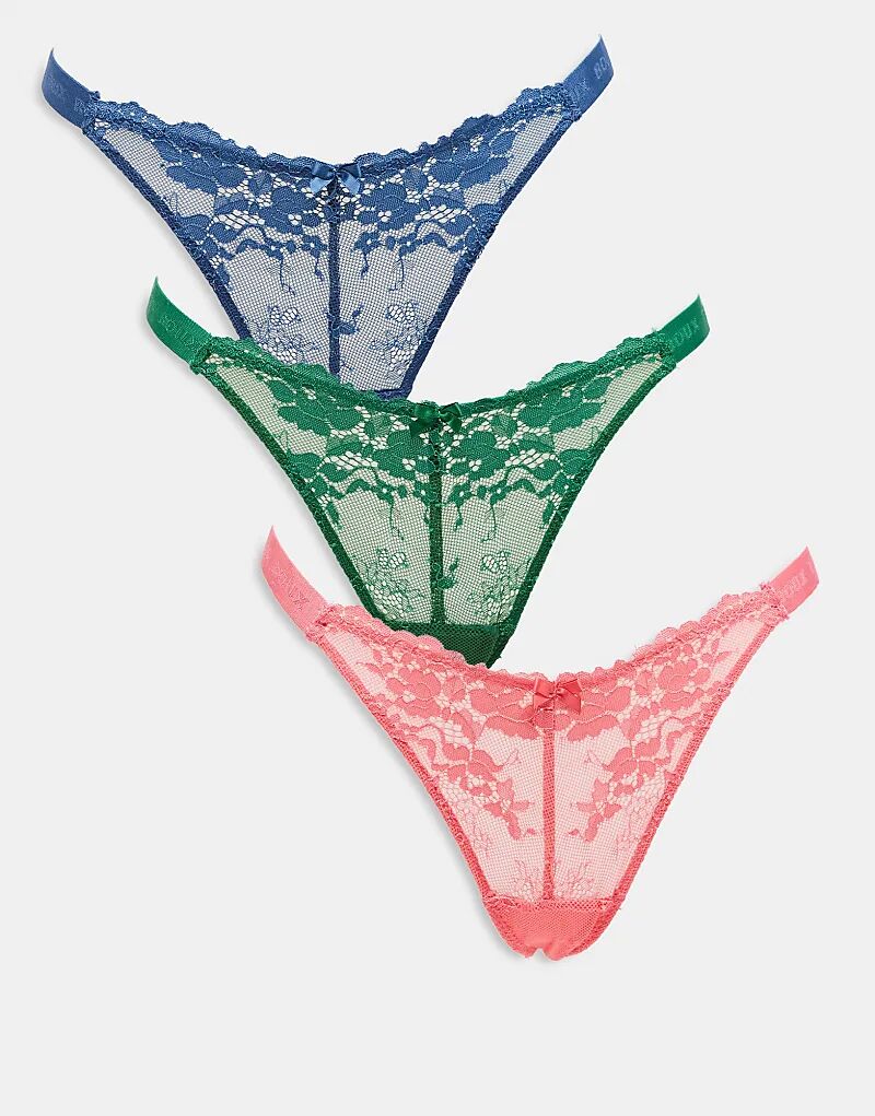 Комплект из 3 кружевных стрингов Boux Avenue с высоким вырезом в зеленом, синем и коралловом цветах
Комплект из 3 кружевных стрингов Boux Avenue с высоким вырезом в зеленом, синем и коралловом цветах