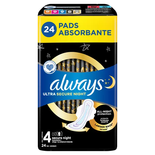 Гигиенические прокладки, 24 шт./1 упаковка. Always Ultra secure night
Гигиенические прокладки, 24 шт./1 упаковка. Always Ultra secure night
