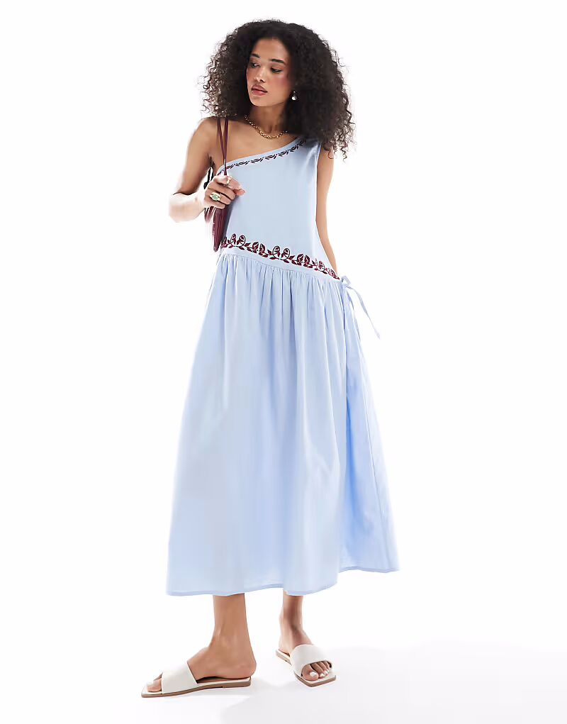 Платье мидакси из льна Native Youth с вышивкой на одно плечо цвета морской волны
Платье мидакси из льна Native Youth с вышивкой на одно плечо цвета морской волны