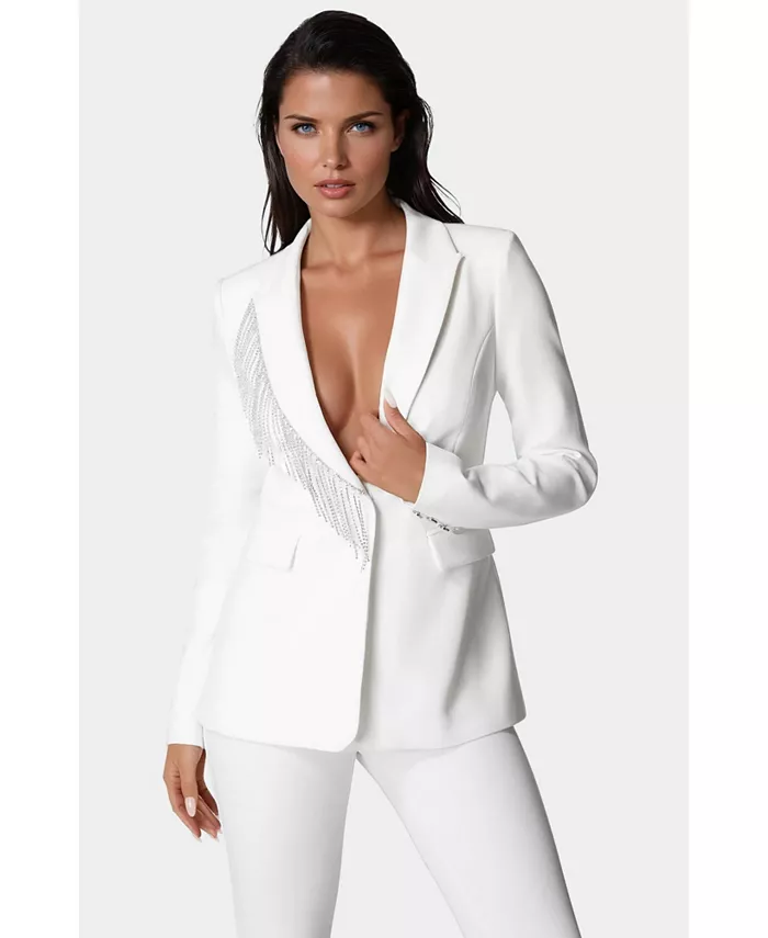 Женский блестящий пиджак с бахромой Bebe, белый
Женский блестящий пиджак с бахромой Bebe, белый
