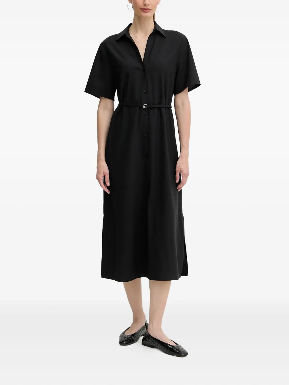 Платье-рубашка миди с поясом BOSS, черный
Платье-рубашка миди с поясом BOSS, черный