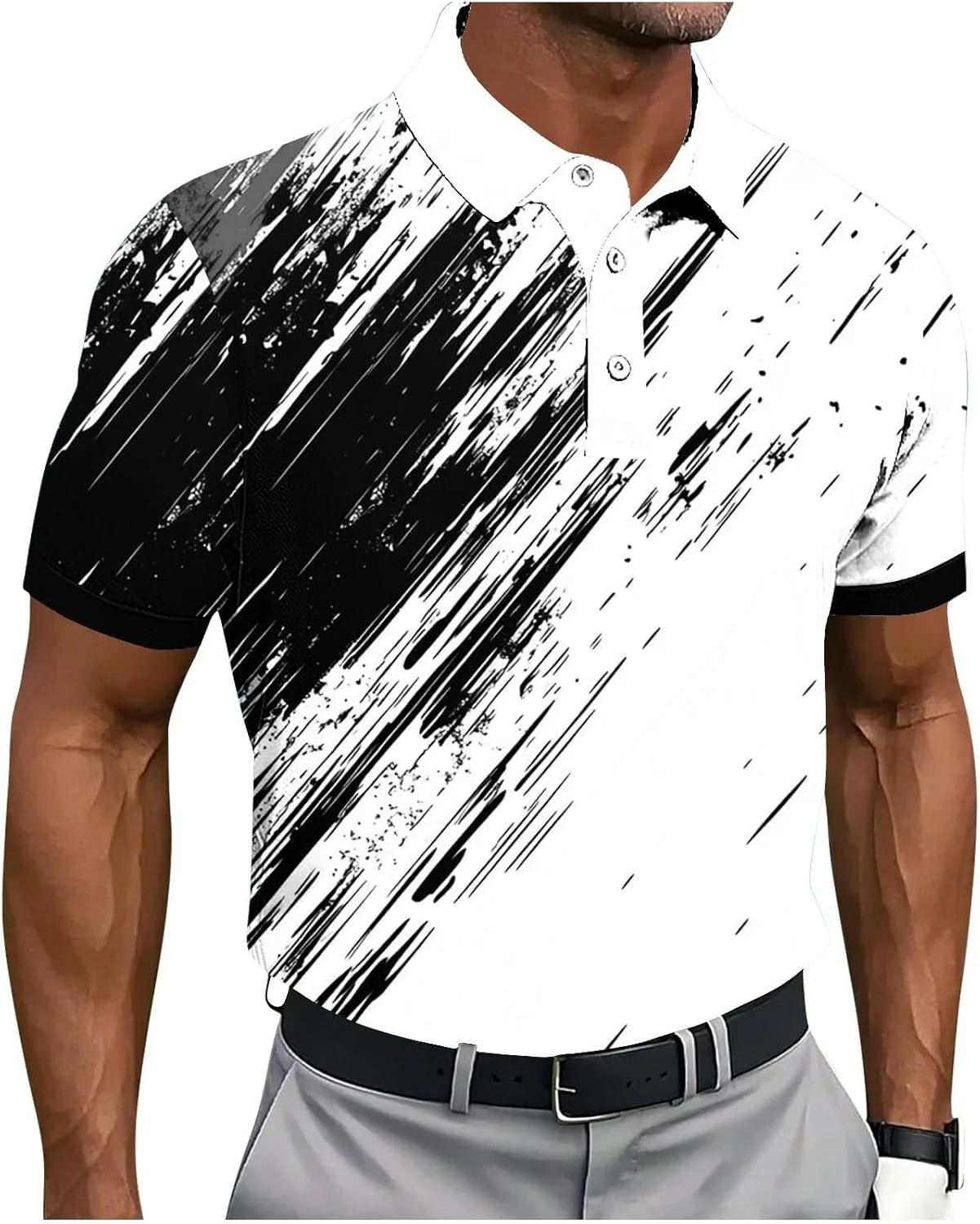 Мужская футболка с абстрактным принтом и воротником
Мужская футболка с абстрактным принтом и воротником