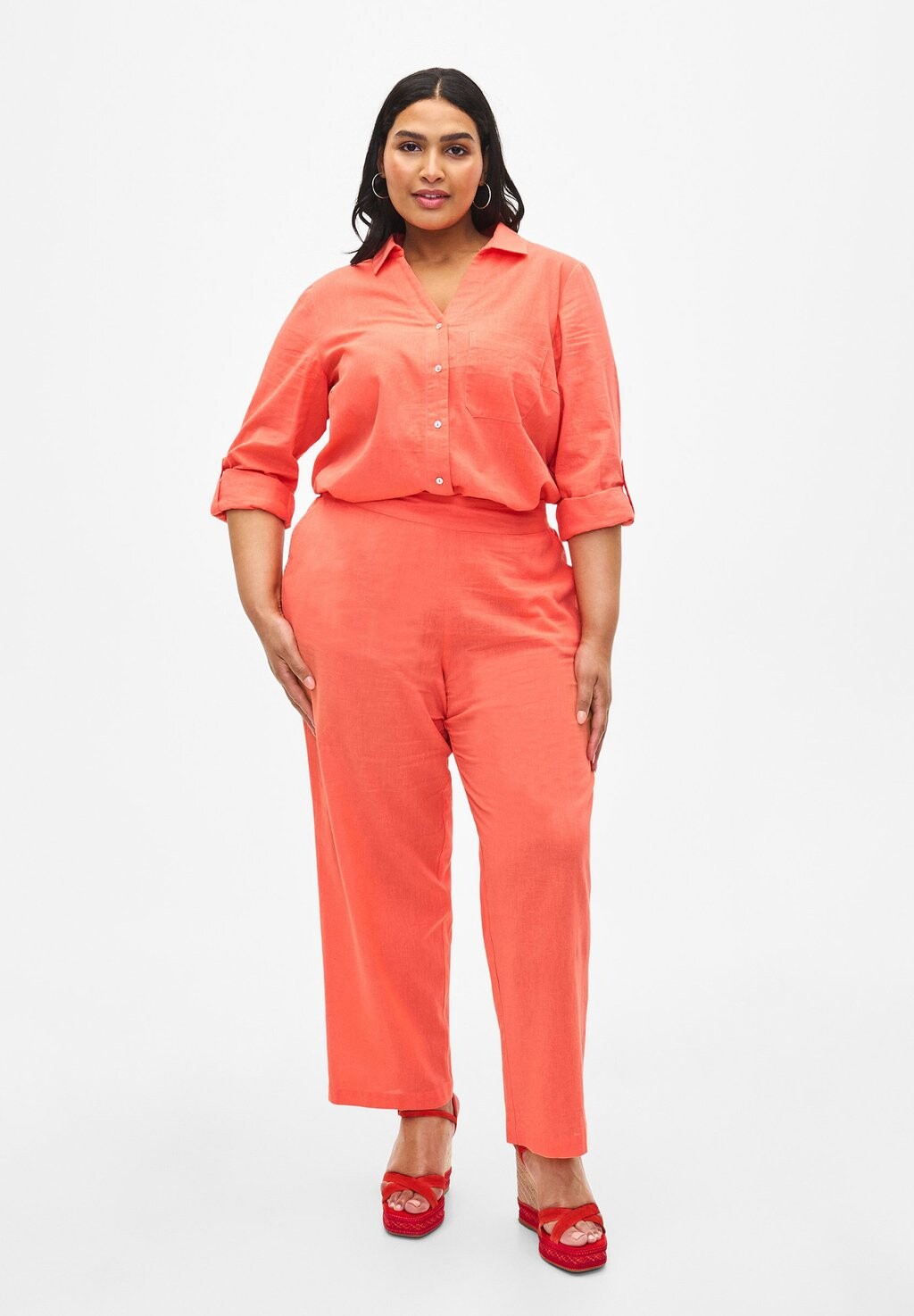 Рубашка-блузка Zizzi, коралл 
Рубашка-блузка Zizzi, коралл