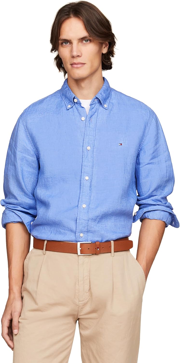 Мужские повседневные льняные рубашки Tommy Hilfiger с длинным рукавом и застежкой на пуговицы, классический крой, Blue Spell
Мужские повседневные льняные рубашки Tommy Hilfiger с длинным рукавом и застежкой на пуговицы, классический крой, Blue Spell