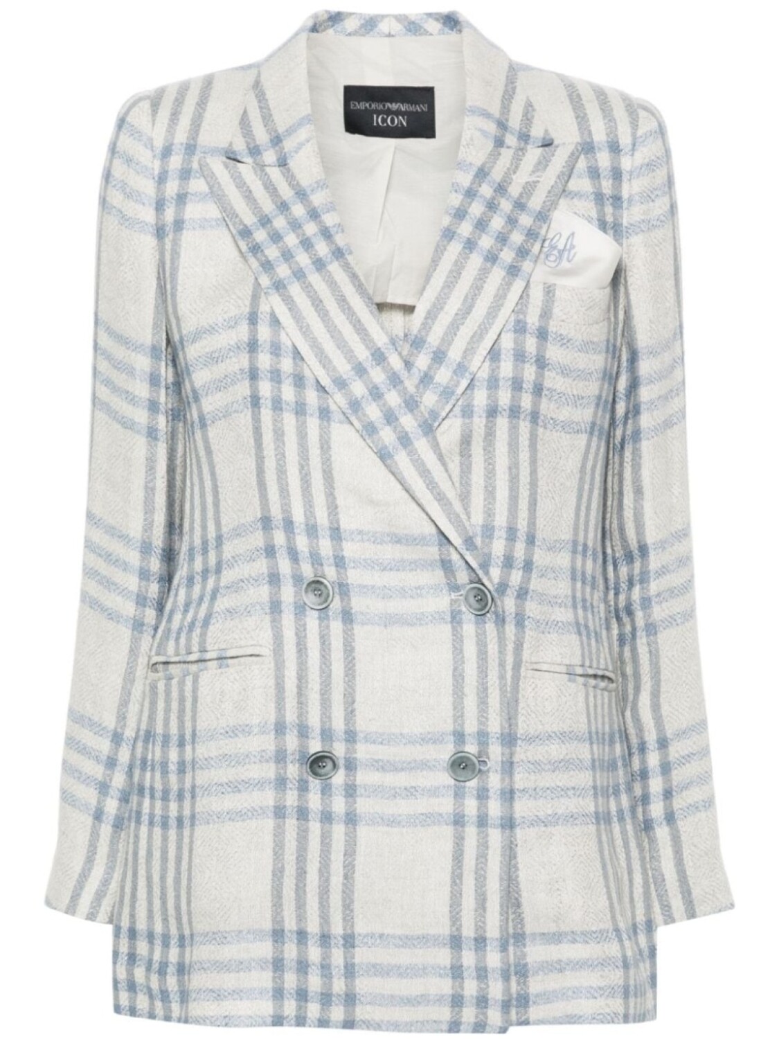 Двубортный пиджак в клетку Emporio Armani, синий
Двубортный пиджак в клетку Emporio Armani, синий