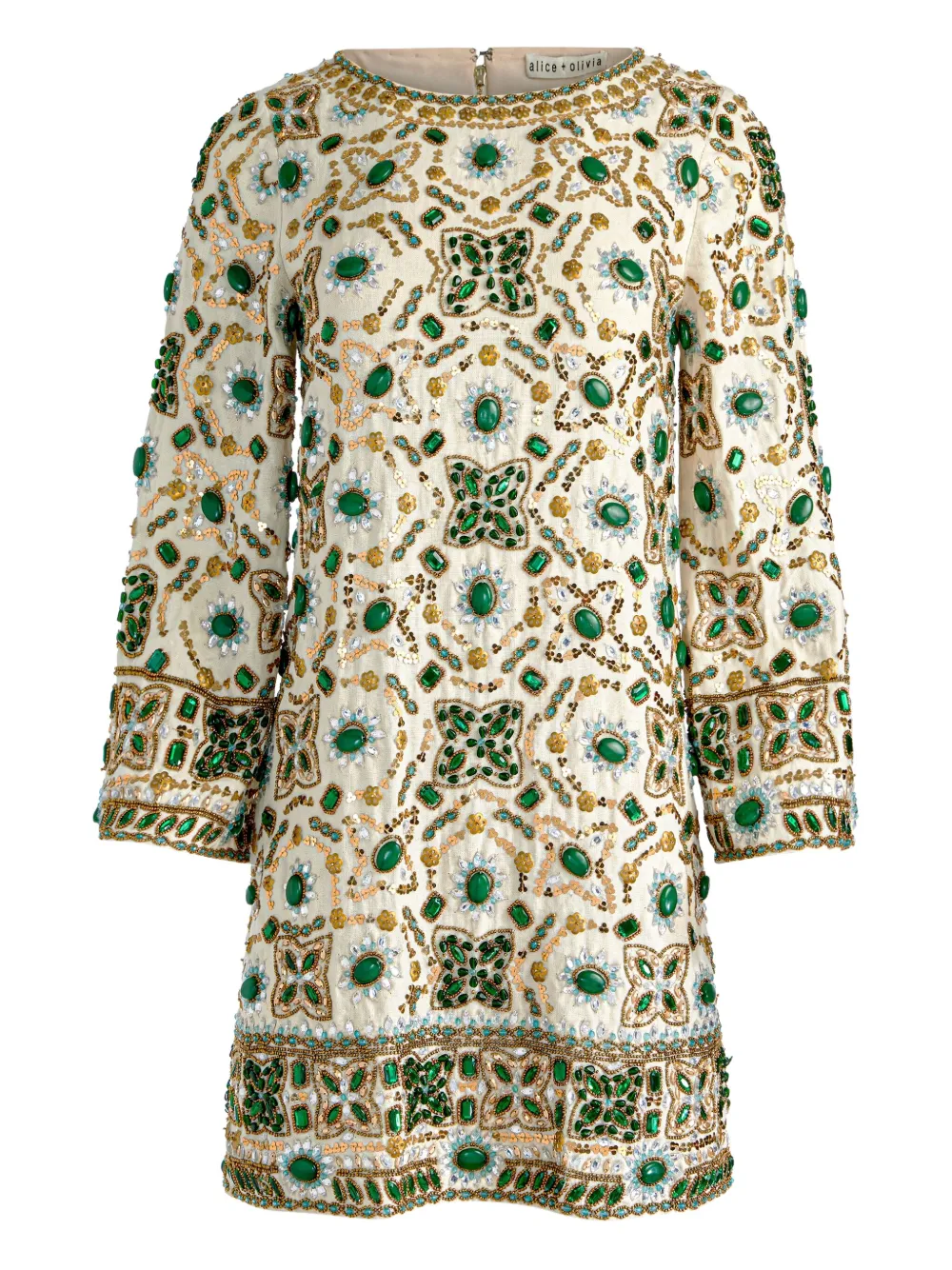 Мини-платье с отделкой бисером Alice + Olivia, белый 
Мини-платье с отделкой бисером Alice + Olivia, белый