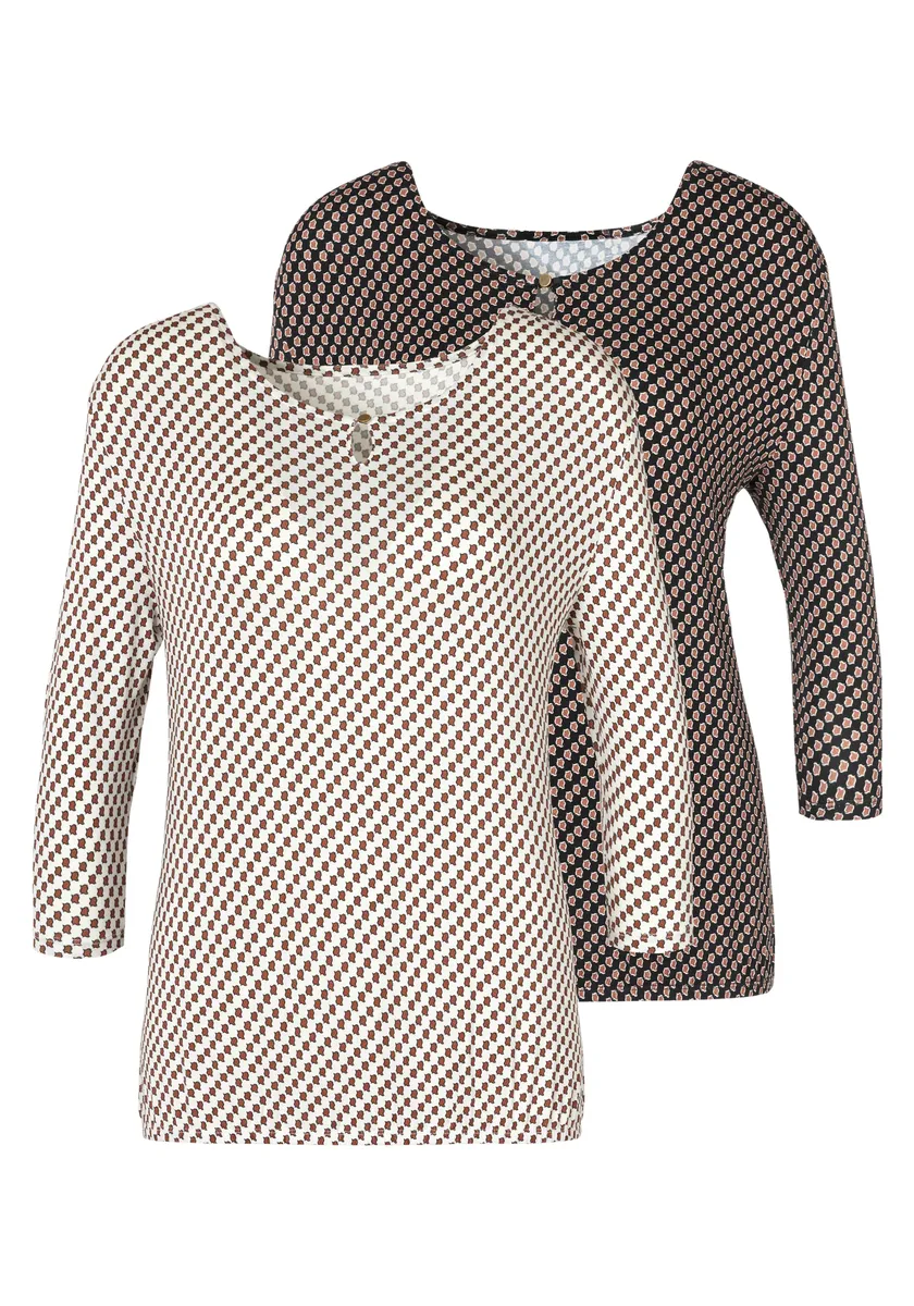 Рубашка Vivance с рукавом 3/4, небольшим вырезом и декоративной пуговицей золотистого цвета на вырезе, белый
Рубашка Vivance с рукавом 3/4, небольшим вырезом и декоративной пуговицей золотистого цвета на вырезе, белый