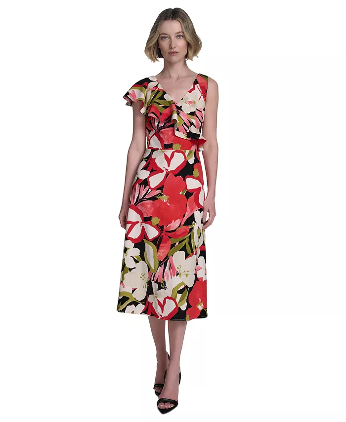Женское асимметричное платье миди с принтом и рюшами Halston, красный
Женское асимметричное платье миди с принтом и рюшами Halston, красный