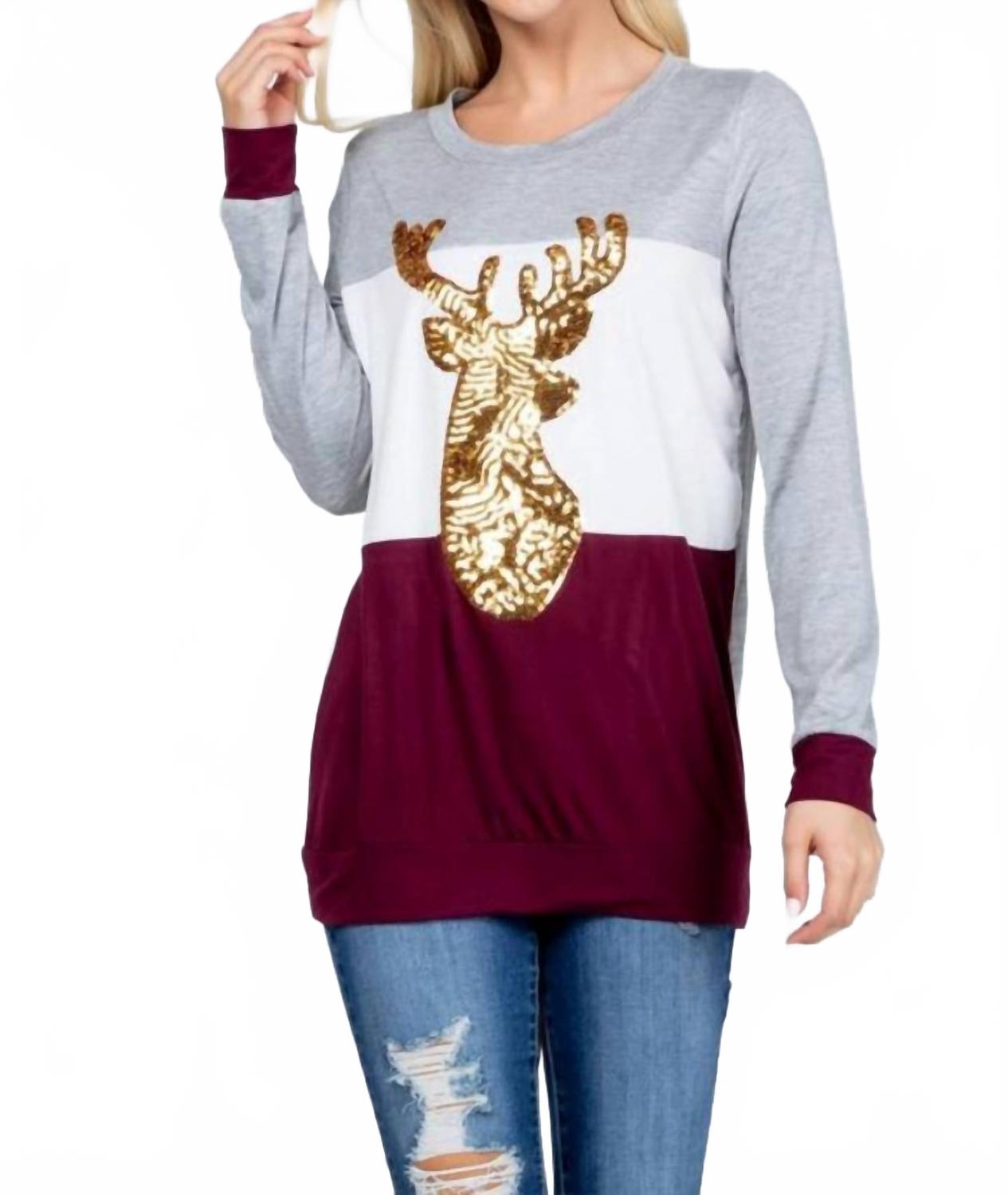 Бордовый топ с длинными рукавами и пайетками в виде рождественского оленя Acting Pro 
Бордовый топ с длинными рукавами и пайетками в виде рождественского оленя Acting Pro