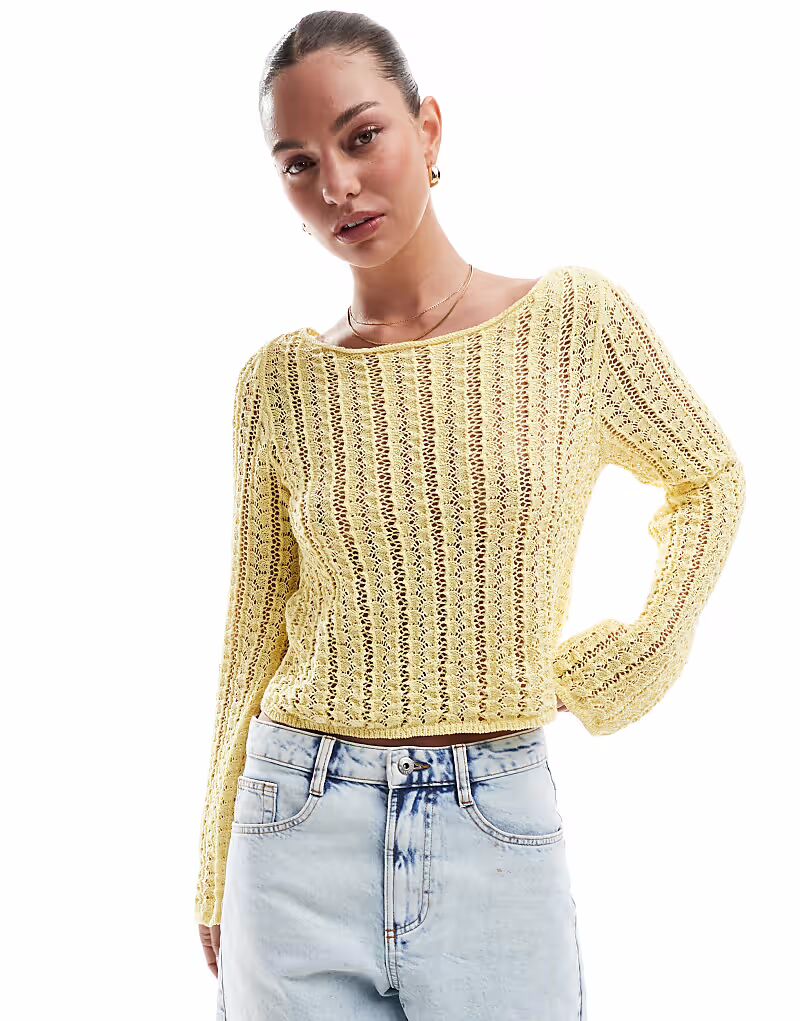 Укороченный топ в полоску крючком Pieces бананово-желтого цвета
Укороченный топ в полоску крючком Pieces бананово-желтого цвета