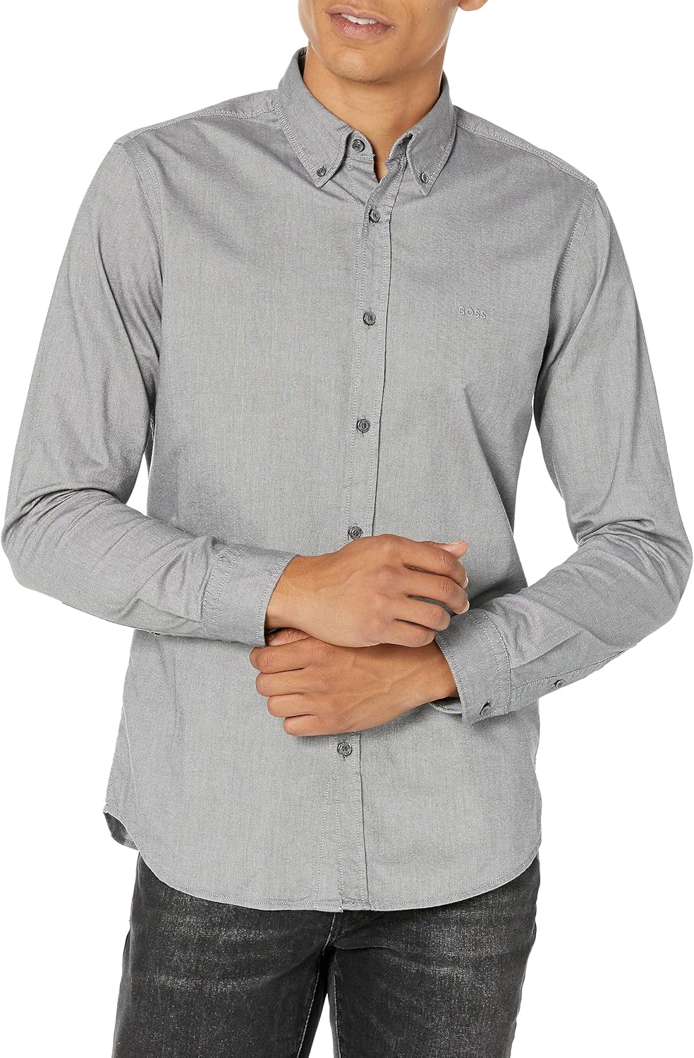 BOSS Мужская однотонная хлопковая оксфордская рубашка на пуговицах, Asphault Grey
BOSS Мужская однотонная хлопковая оксфордская рубашка на пуговицах, Asphault Grey