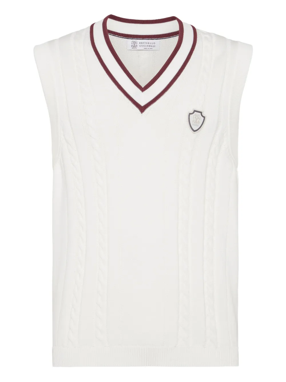 Жилет фактурной вязки с V-образным вырезом Brunello Cucinelli, белый
Жилет фактурной вязки с V-образным вырезом Brunello Cucinelli, белый