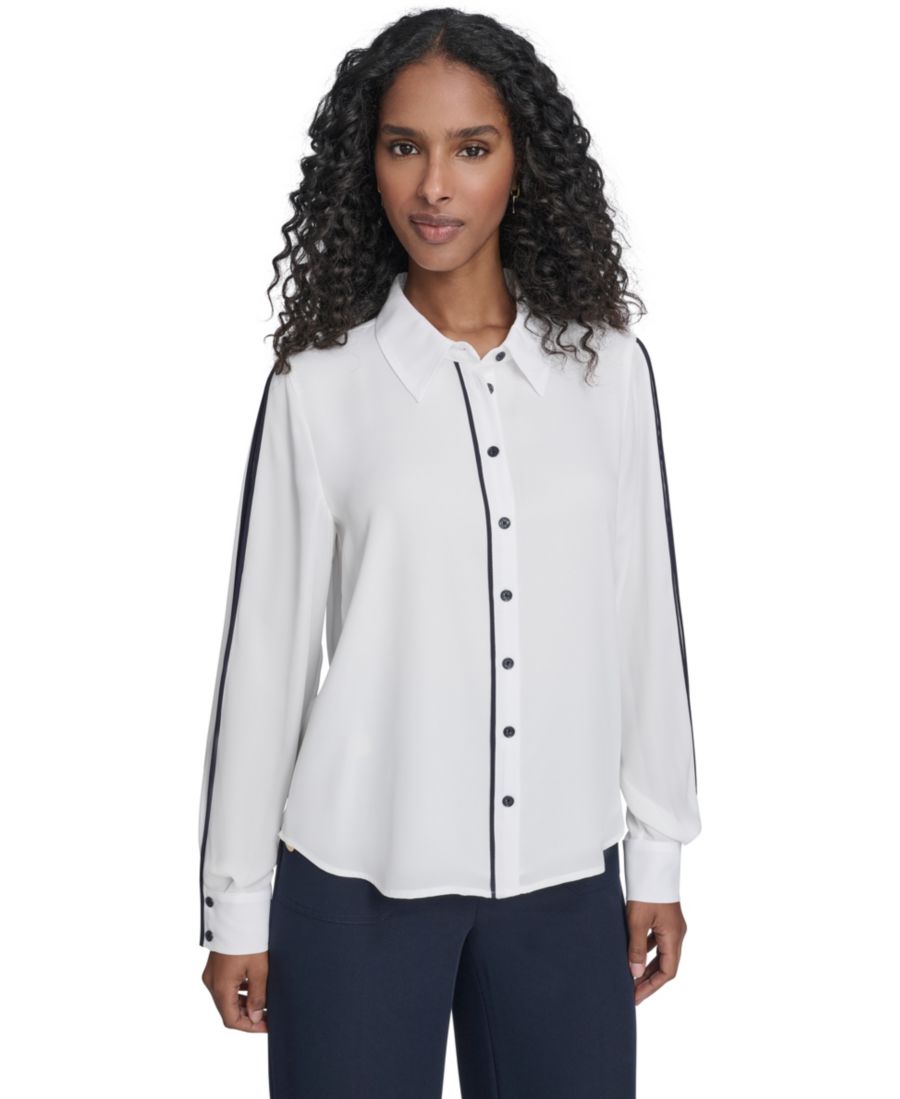 Женская блузка с длинными рукавами, контрастной отделкой и застежкой на пуговицы Tommy Hilfiger, Ivory
Женская блузка с длинными рукавами, контрастной отделкой и застежкой на пуговицы Tommy Hilfiger, Ivory