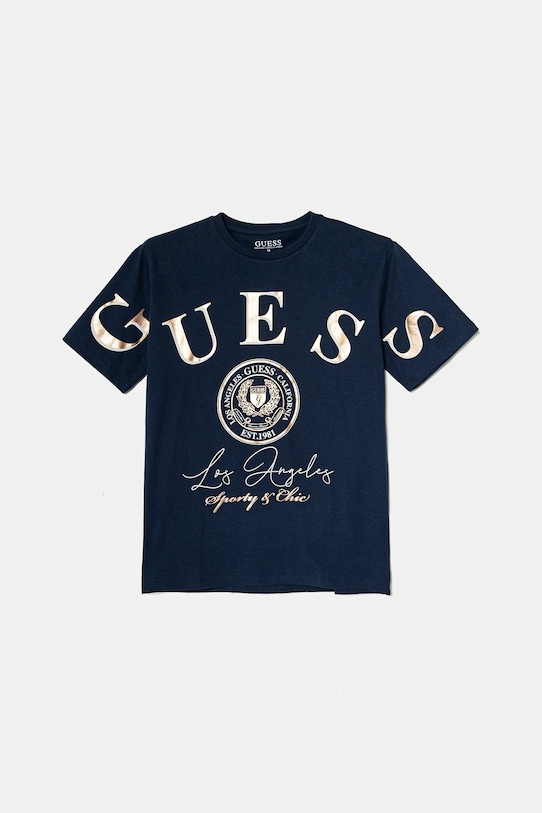Детская хлопковая футболка Guess, темно-синий
Детская хлопковая футболка Guess, темно-синий