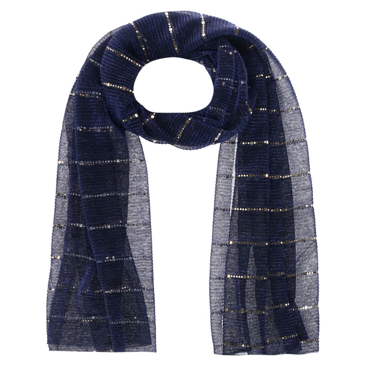 Женский прозрачный легкий шарф в блестящую металлическую полоску CTM, темно-синий
Женский прозрачный легкий шарф в блестящую металлическую полоску CTM, темно-синий