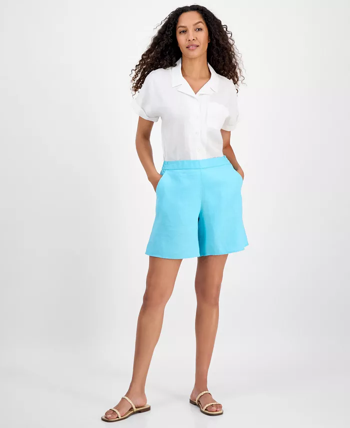 Женские шорты с высокой посадкой и широкими штанинами Charter Club, синий 
Женские шорты с высокой посадкой и широкими штанинами Charter Club, синий