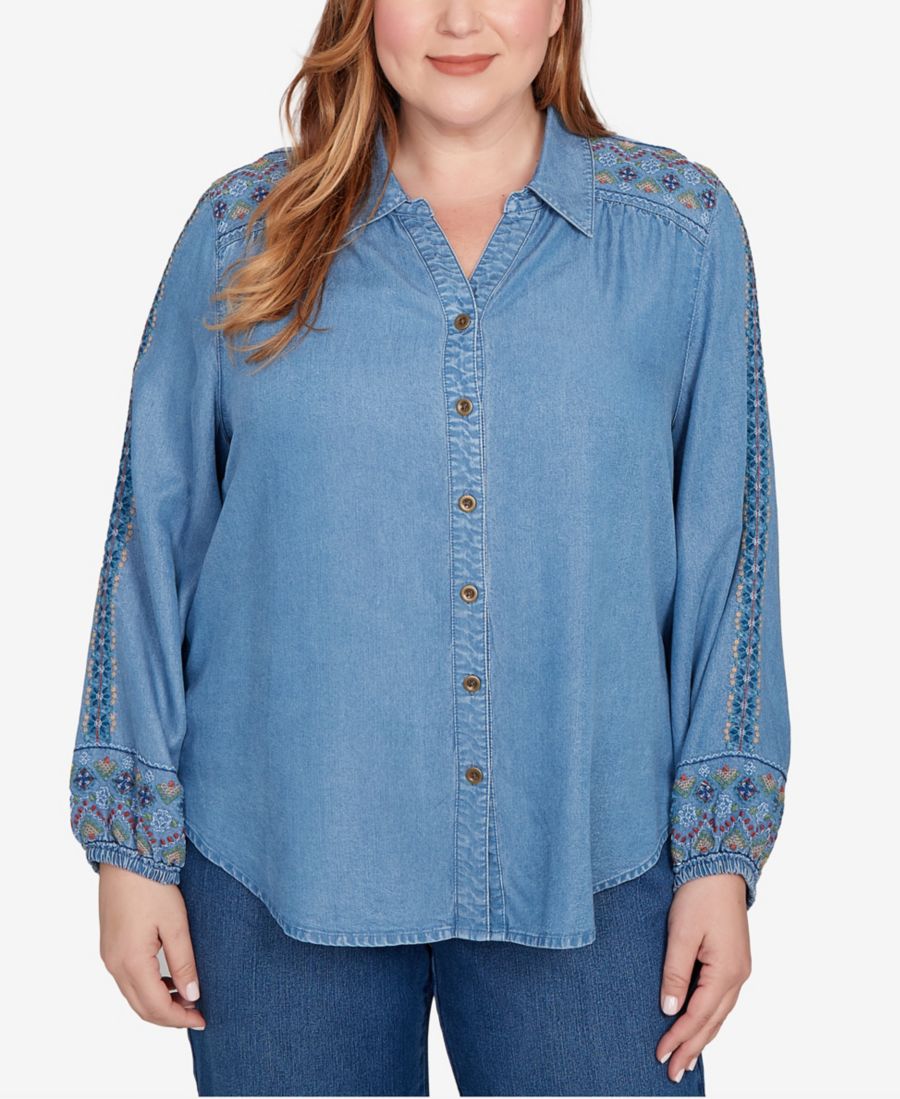 Топ большого размера "Сансет Каньон" с вышивкой и пуговицами спереди Alfred Dunner, Blue
Топ большого размера "Сансет Каньон" с вышивкой и пуговицами спереди Alfred Dunner, Blue