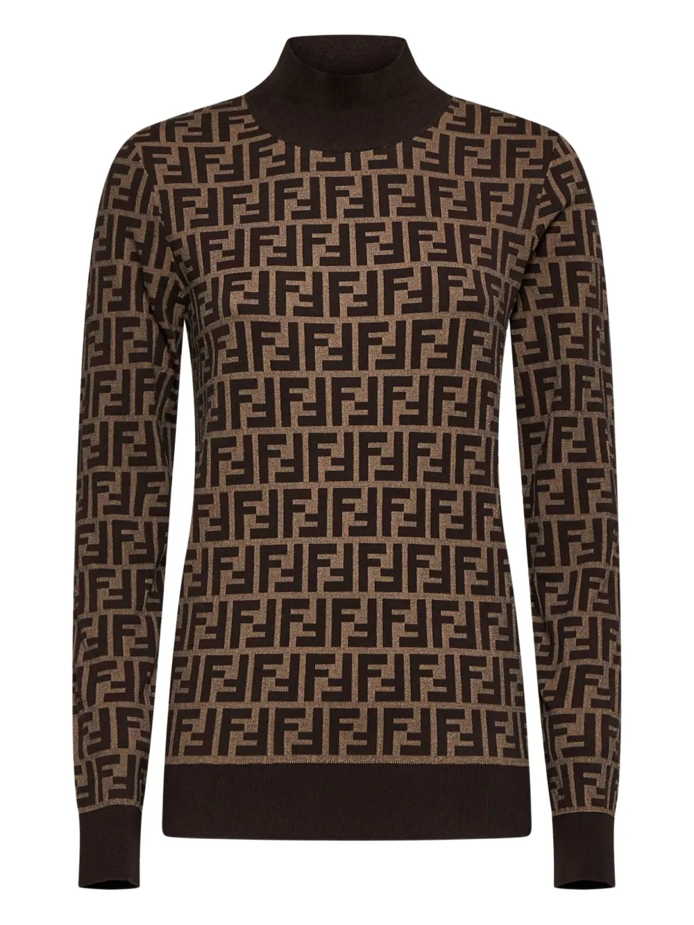 Свитер с высоким воротником и узором FF FENDI, коричневый
Свитер с высоким воротником и узором FF FENDI, коричневый