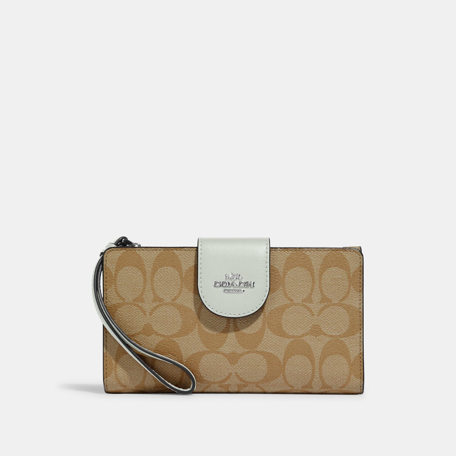 Кошелек для телефона Coach Outlet Tech из канвы с цветными блоками и подписью, цвет Silver/Khaki/Light Sage
Кошелек для телефона Coach Outlet Tech из канвы с цветными блоками и подписью, цвет Silver/Khaki/Light Sage