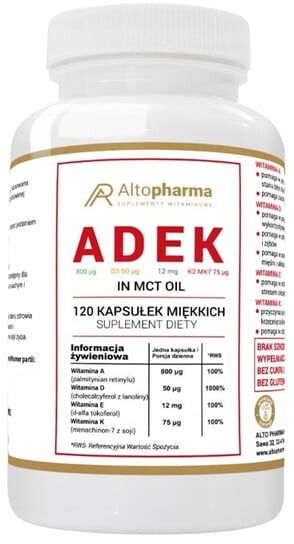 AltoPharma, ADEK Forte A,D3,E,K2 MK-7 с МСТ, 120 мягких капсул Inna marka
AltoPharma, ADEK Forte A,D3,E,K2 MK-7 с МСТ, 120 мягких капсул Inna marka