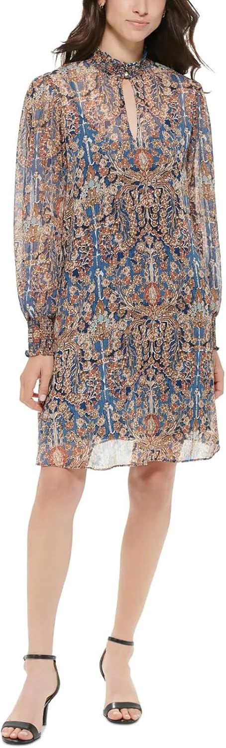 Женское платье Tommy Hilfiger А-силуэта из шифона с длинными рукавами и воротником-стойкой, Sky Captain/Sand
Женское платье Tommy Hilfiger А-силуэта из шифона с длинными рукавами и воротником-стойкой, Sky Captain/Sand