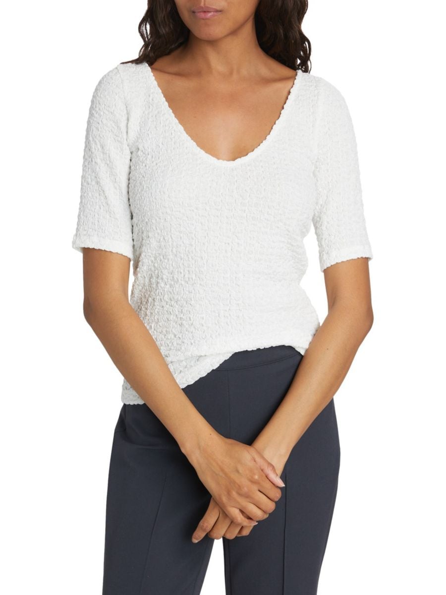 Мягкий топ с V-образным вырезом и рукавами до локтя, присборенный Vince, белый
Мягкий топ с V-образным вырезом и рукавами до локтя, присборенный Vince, белый