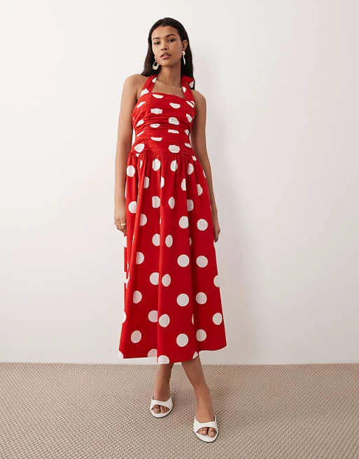 Красное платье миди с бретельками на шее и бретельками в горошек Nothing's Child Lilah
Красное платье миди с бретельками на шее и бретельками в горошек Nothing's Child Lilah