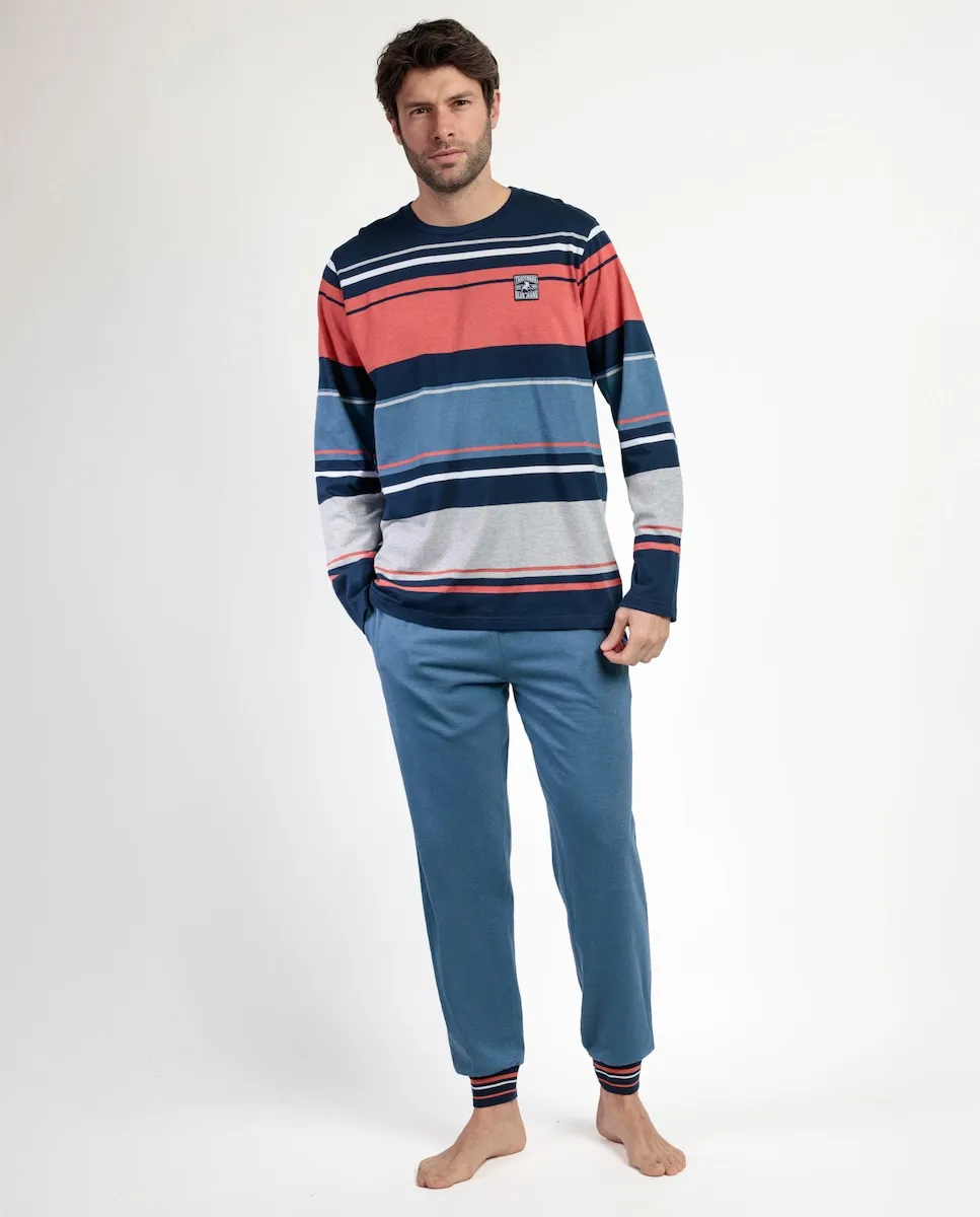 Длинная мужская пижама из хлопкового трикотажа синего цвета Lois
Длинная мужская пижама из хлопкового трикотажа синего цвета Lois