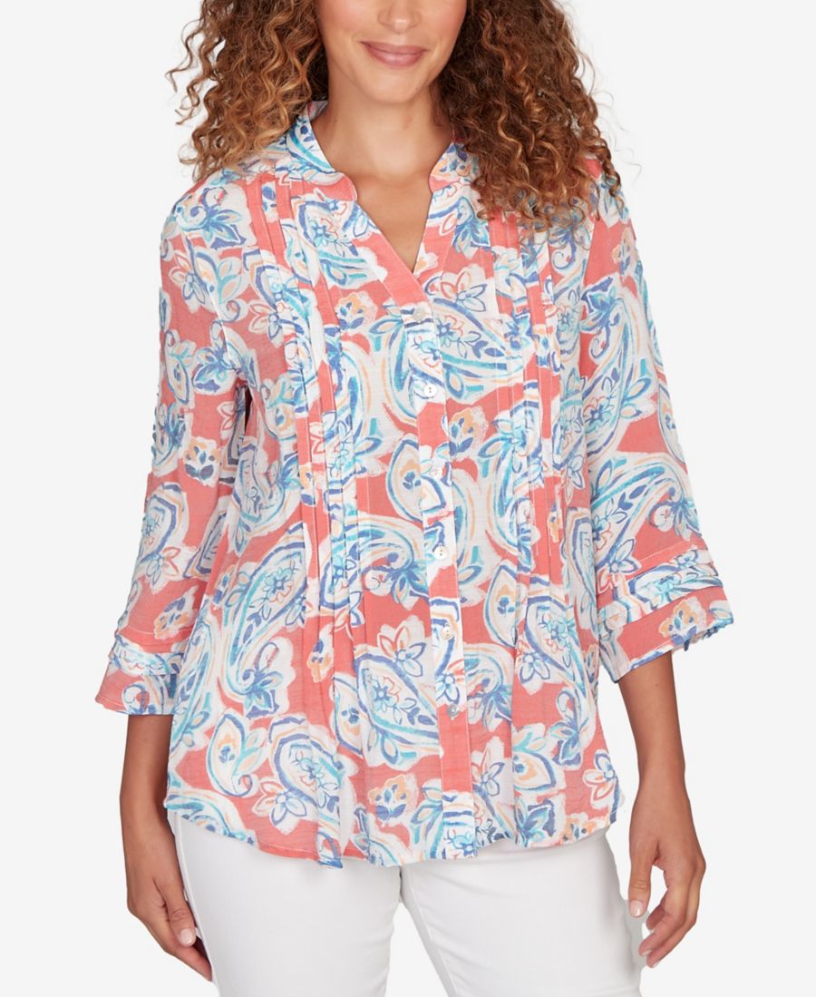 Небольшой топ из шелковистой марли с узором пейсли и застежкой на пуговицы спереди Ruby Rd, Deep Coral Multi
Небольшой топ из шелковистой марли с узором пейсли и застежкой на пуговицы спереди Ruby Rd, Deep Coral Multi