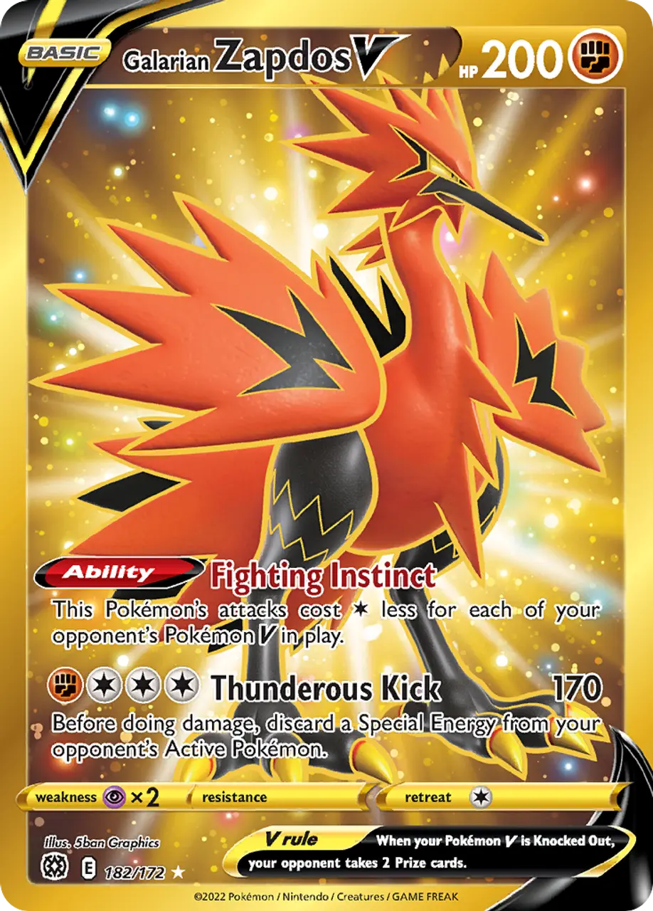 Карточная игра Galarian Zapdos V 182/172 - Brilliant Stars Holofoil 
Карточная игра Galarian Zapdos V 182/172 - Brilliant Stars Holofoil
