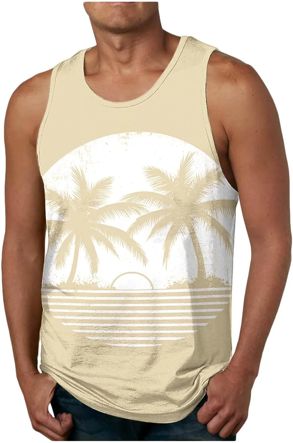 Мужская летняя майка с принтом пальм для пляжа
Мужская летняя майка с принтом пальм для пляжа