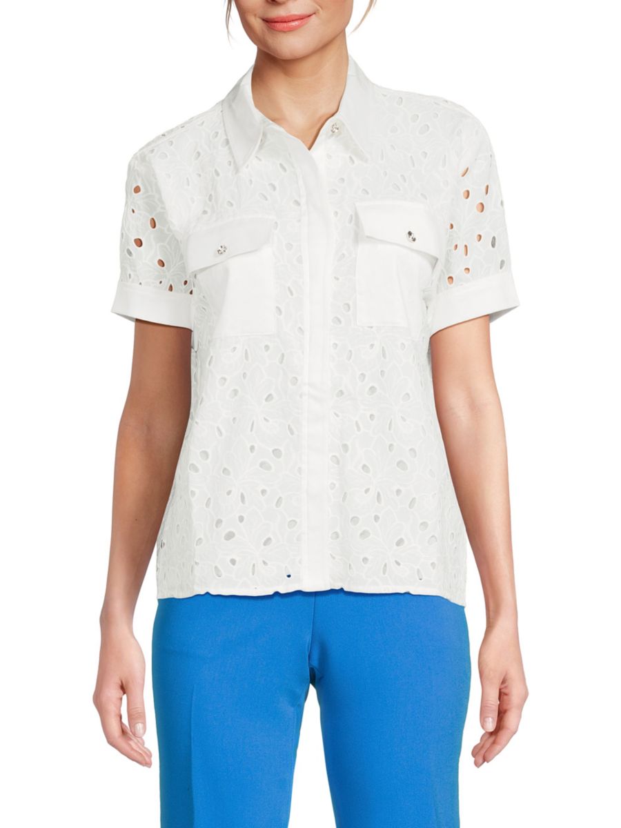 Хлопковая рубашка с люверсами Karl Lagerfeld Paris, мягкий белый
Хлопковая рубашка с люверсами Karl Lagerfeld Paris, мягкий белый