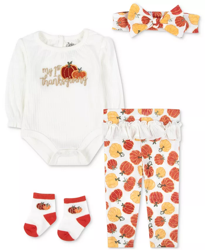 Мой первый День Благодарения: боди, штанишки, повязка на голову и носочки, комплект из 4 предметов Baby Essentials
Мой первый День Благодарения: боди, штанишки, повязка на голову и носочки, комплект из 4 предметов Baby Essentials