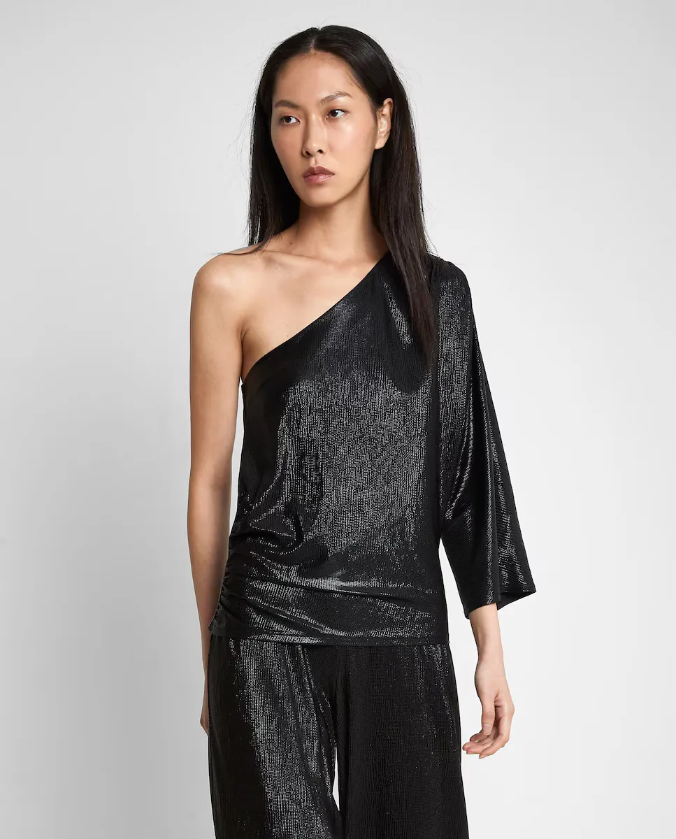 Женская блестящая футболка с асимметричным вырезом Trucco, черный
Женская блестящая футболка с асимметричным вырезом Trucco, черный