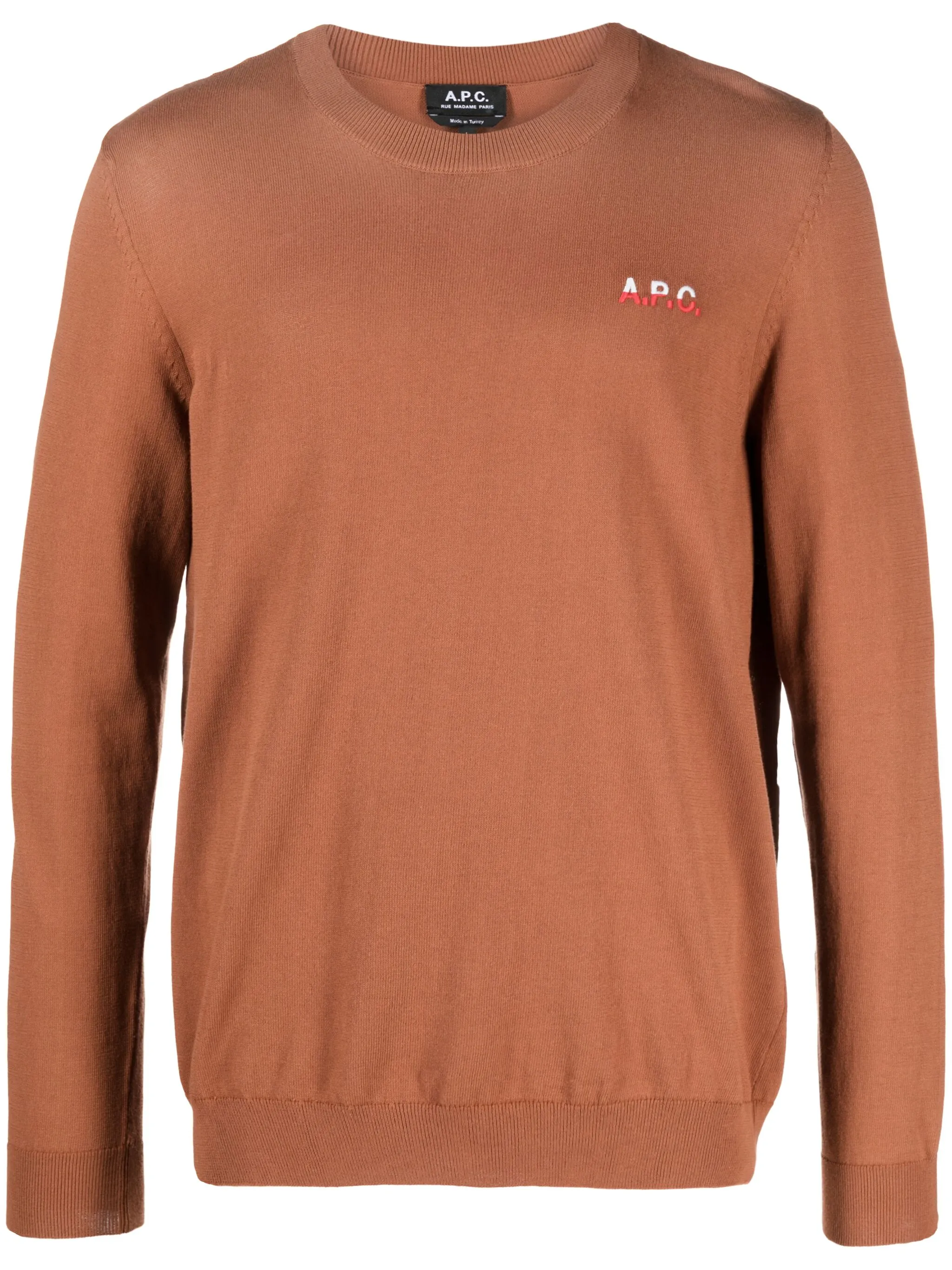 Джемпер тонкой вязки с вышитым логотипом A.P.C., коричневый
Джемпер тонкой вязки с вышитым логотипом A.P.C., коричневый