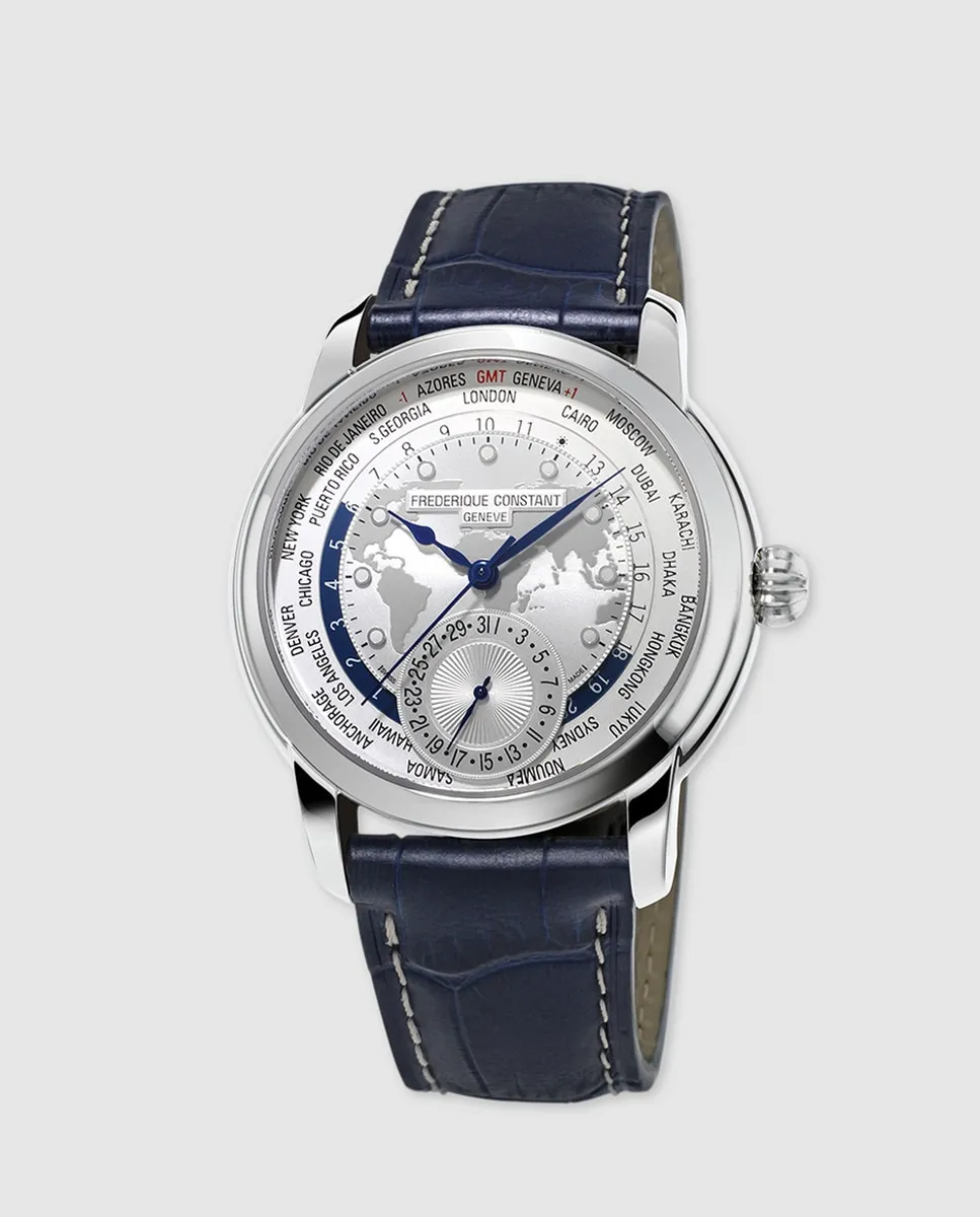 Frederique Constant World Timer Автоматические мужские часы из кожи, синий
Frederique Constant World Timer Автоматические мужские часы из кожи, синий