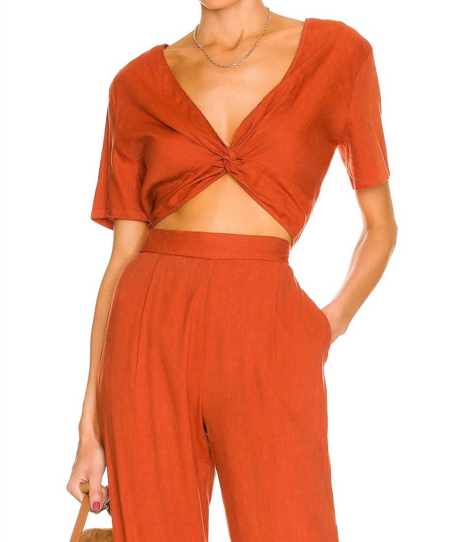 Льняной топ Twist в цвете Faded Rust Monrow 
Льняной топ Twist в цвете Faded Rust Monrow
