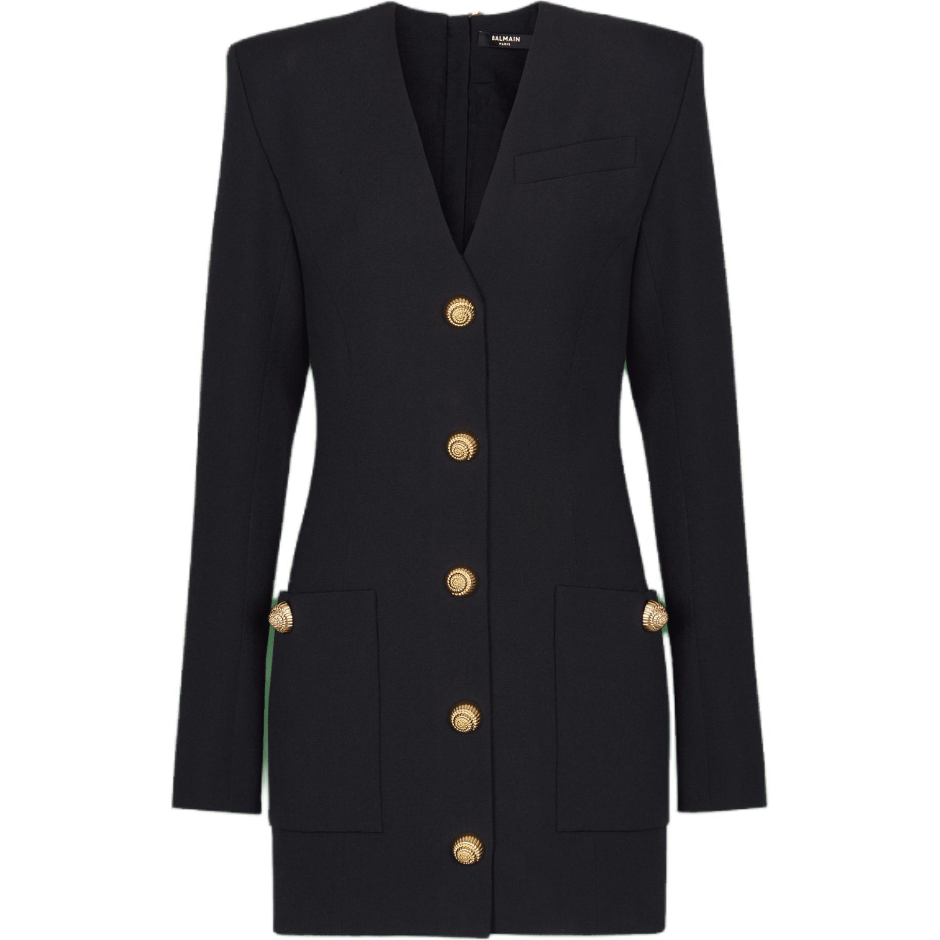 Черное мини-платье BALMAIN с V-образным вырезом и пуговицами
Черное мини-платье BALMAIN с V-образным вырезом и пуговицами