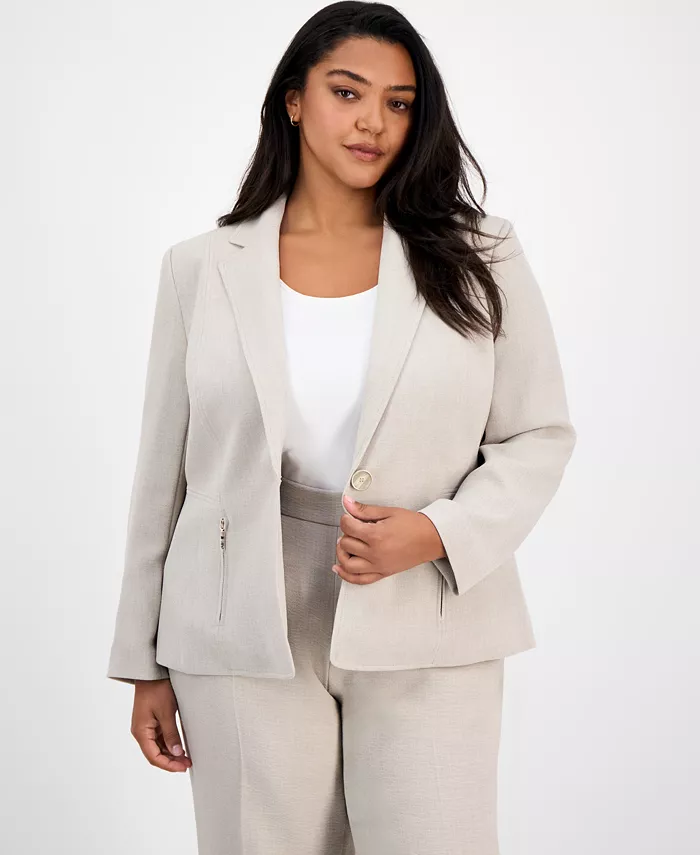 Блейзер с одной пуговицей и карманом на молнии больших размеров Kasper, коричневый/бежевый 
Блейзер с одной пуговицей и карманом на молнии больших размеров Kasper, коричневый/бежевый