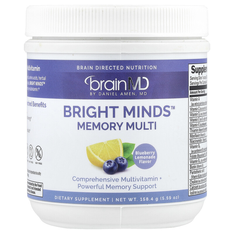 BrainMD, Bright Minds Memory Multi, черничный лимонад, 158,4 г (5,59 унции)
BrainMD, Bright Minds Memory Multi, черничный лимонад, 158,4 г (5,59 унции)
