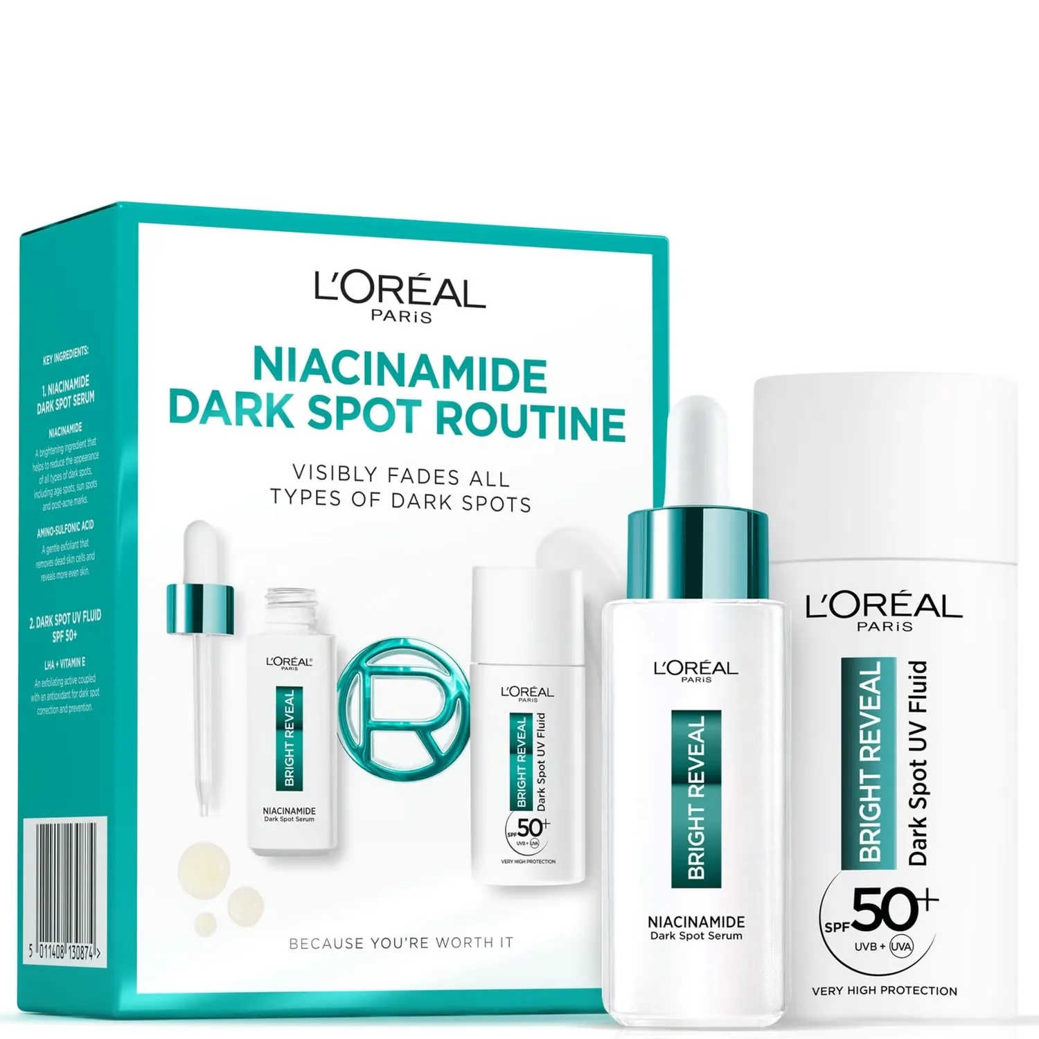 Bright Reveal Niacinamine Средство для ухода за темными пятнами с сывороткой и УФ-флюидом SPF50+ L'Oréal
Bright Reveal Niacinamine Средство для ухода за темными пятнами с сывороткой и УФ-флюидом SPF50+ L'Oréal
