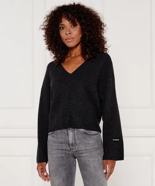 Гигантский шерстяной свитер Афродиты Loose fit Pinko, серый 
Гигантский шерстяной свитер Афродиты Loose fit Pinko, серый