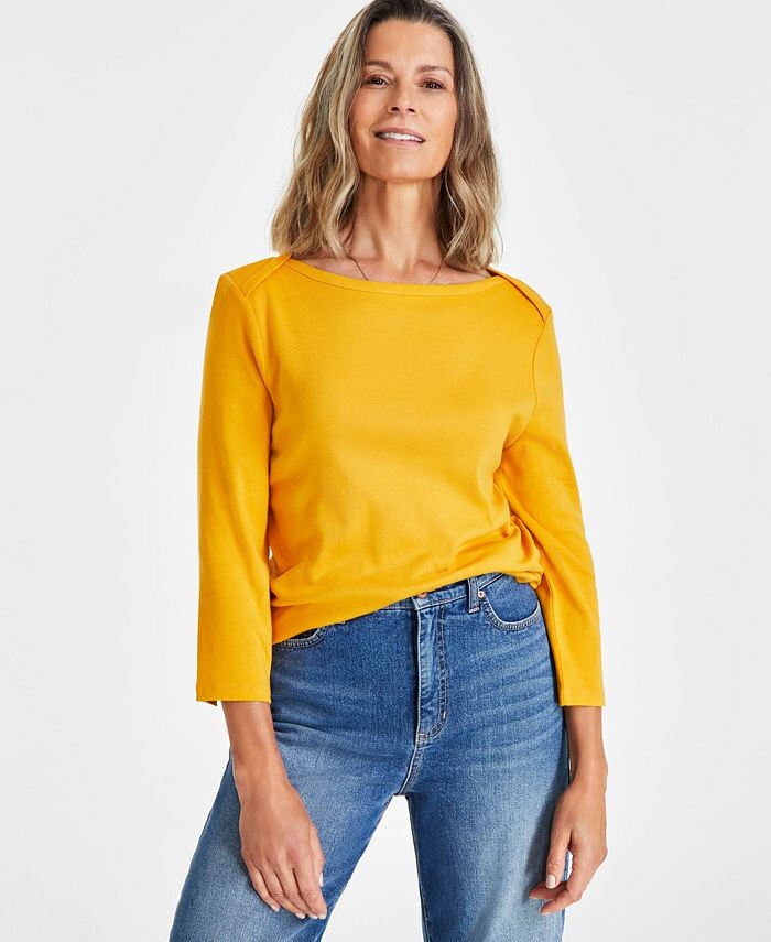 Женский топ из хлопка пима с рукавом 3/4 и вырезом «лодочкой», стандартный и ампер; Миниатюрный Style & Co, золото
Женский топ из хлопка пима с рукавом 3/4 и вырезом «лодочкой», стандартный и ампер; Миниатюрный Style & Co, золото