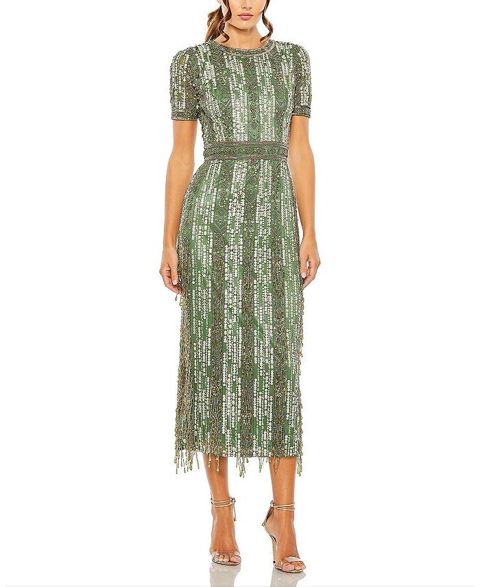 Платье Mac Duggal с высоким воротником и короткими рукавами и бахромой из кристаллов, зеленый
Платье Mac Duggal с высоким воротником и короткими рукавами и бахромой из кристаллов, зеленый