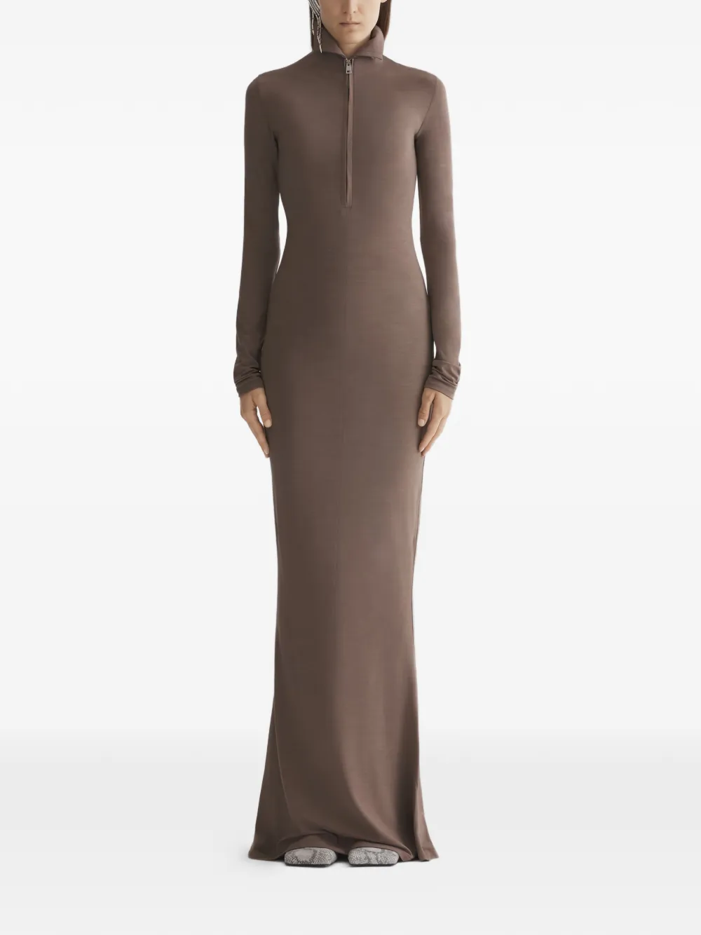 Платье на молнии с высоким воротником Mugler, коричневый
Платье на молнии с высоким воротником Mugler, коричневый